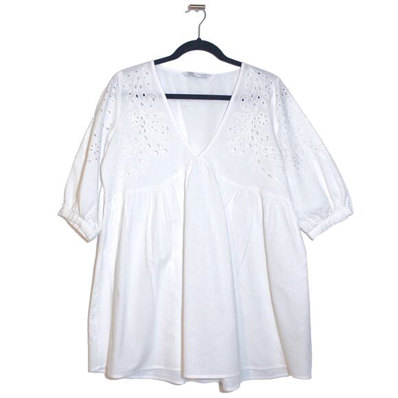 ZARA White Lace Babydoll Top Size Medium - Picture 1 of 2